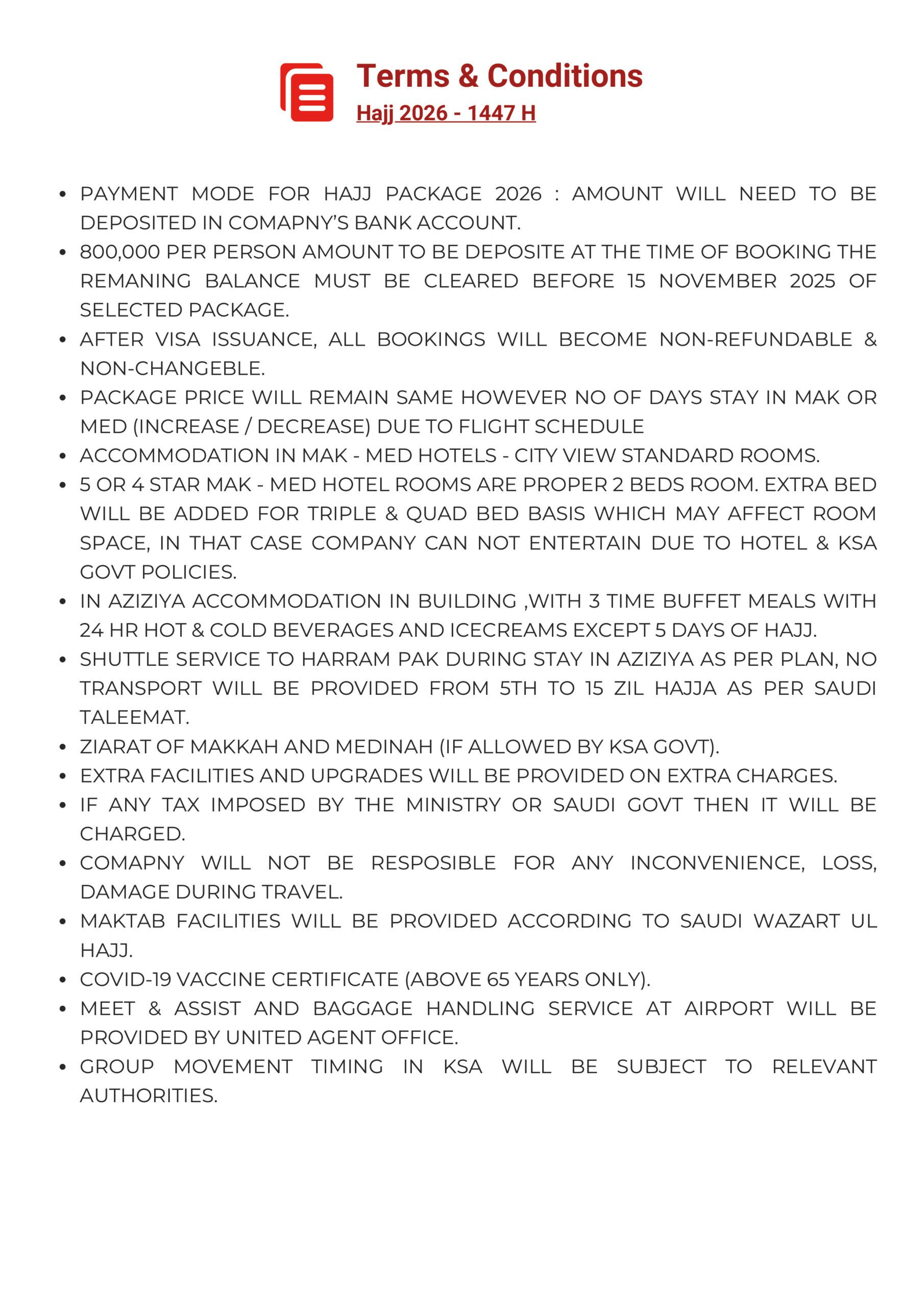 CAF (A CAT) PKR HAJJ PACKAGES 2026-8