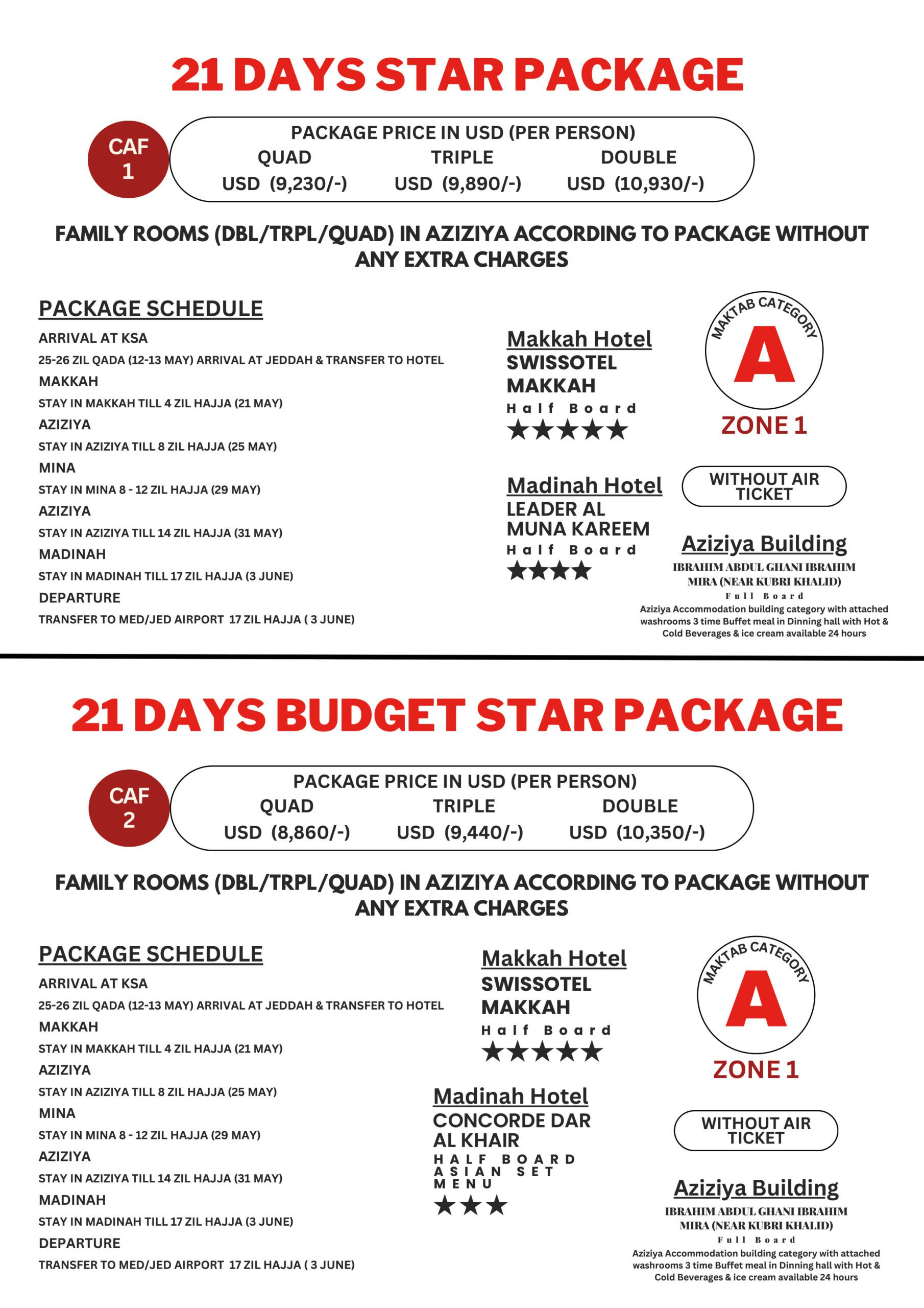 CAF (A CAT) USD HAJJ PACKAGES 2026-2
