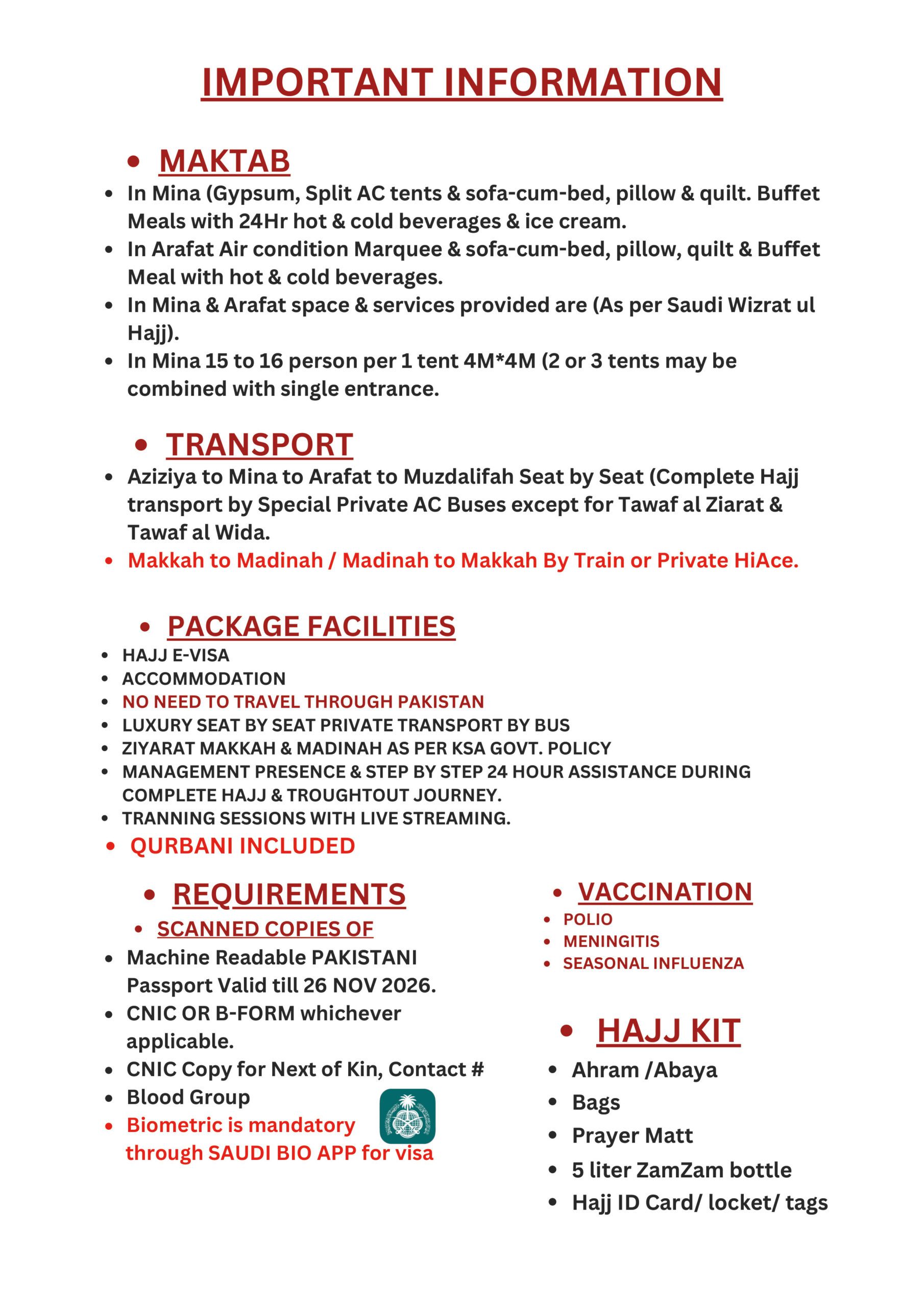 CAF (A CAT) USD HAJJ PACKAGES 2026-7